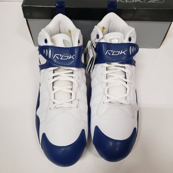 Reebok Men's Pro All Out One Mid D Football Cleats in White/Royal Blue - Size 13 - Picture 2 of 10